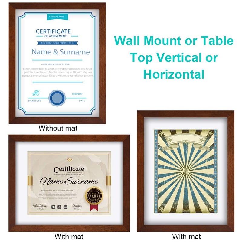 RPJC Document Frame Certificate Frames Made of Solid Wood High Definition Glass and Display Diplomas 8.5x11 with Mat or 11x14 Inch Without Mat Standard Paper Frame with Stand Brown - Image 4